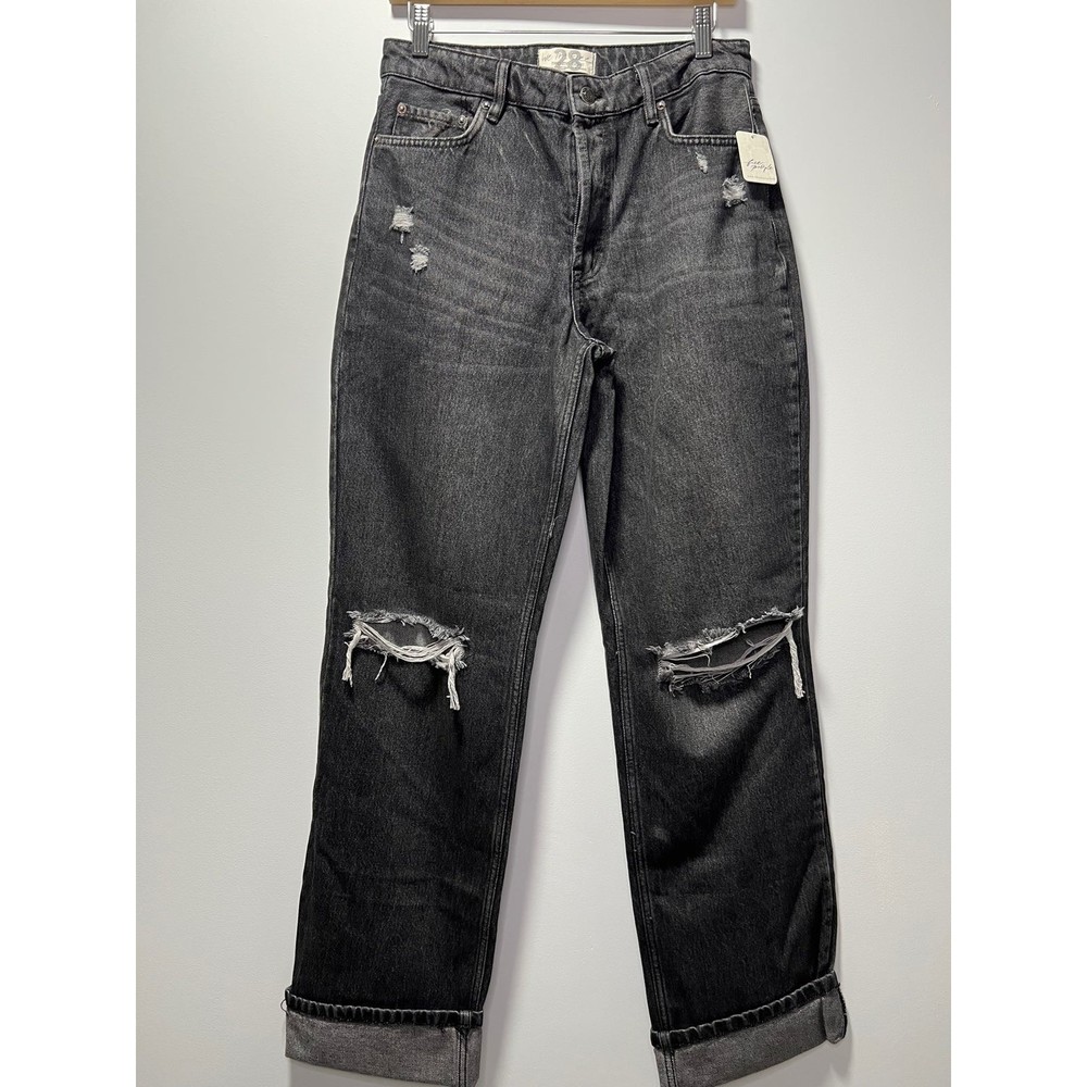 NWT Free People black high rise boyfriend wideleg jeans